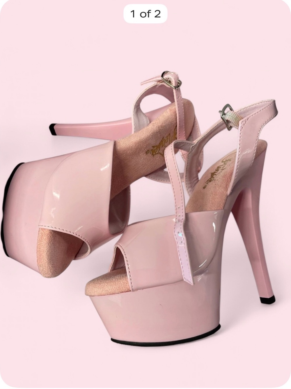 Pleaser Patent Light Pink Platform Peep-Toe Slingback Heels